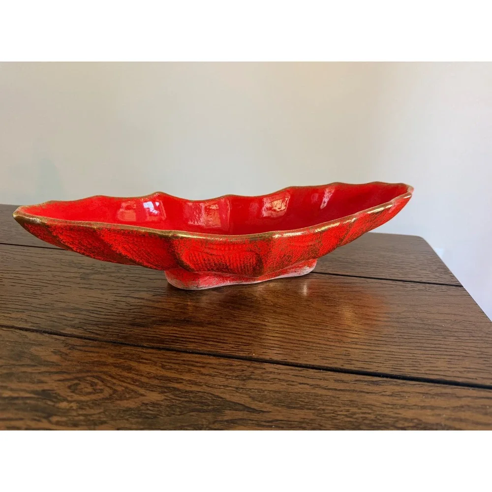 California Originals Console Bowl Unisex 16.5in Red Good MCM Gold Scalloped 759